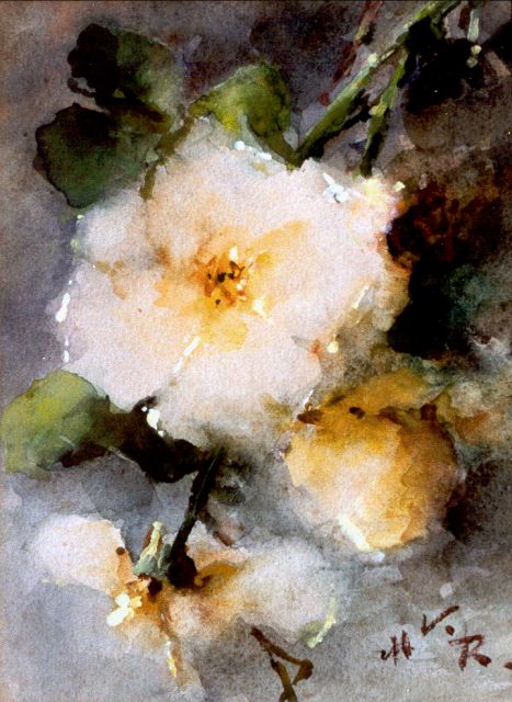 Margaretha Roosenboom | Gele rozen, aquarel op papier, 24,5 x 18,0 cm, gesigneerd r.o. met initialen