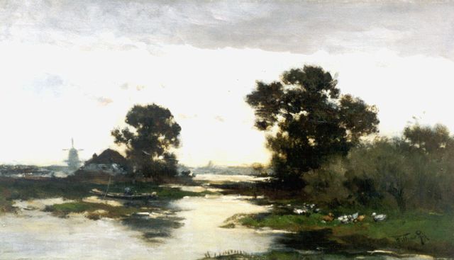 Willem Rip | Polderlandschap bij avondstond, olieverf op doek, 40,6 x 70,3 cm, gesigneerd r.o.