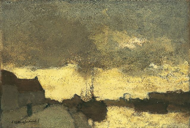 Jan Hendrik Weissenbruch | Havengezicht in Leidschendam bij avondlicht, olieverf op doek, 43,0 x 62,3 cm, gesigneerd l.o. en te dateren 1894