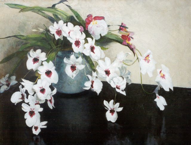 Frans Oerder | Stilleven van orchideeën in een pot, olieverf op doek, 70,1 x 90,3 cm, gesigneerd r.o.