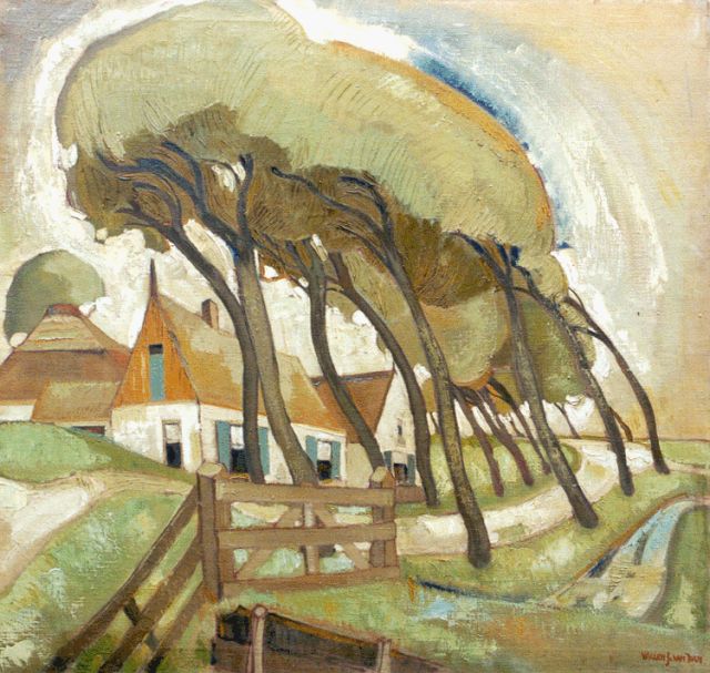 Dam W.J. van | Boerderij met bomenrij, olieverf op doek 94,9 x 100,5 cm, gesigneerd r.o.