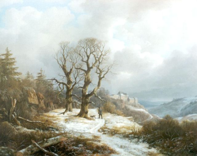 Remigius Adrianus Haanen | Jager in winterlandschap, olieverf op doek, 51,8 x 65,4 cm, gesigneerd rechts van het midden en gedateerd 1835