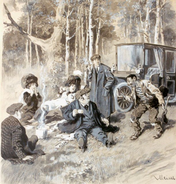 August E. Ritter von Meissl | De landloper, potlood en gouache op papier, 35,0 x 32,5 cm, gesigneerd r.o. en verso gedateerd 1910