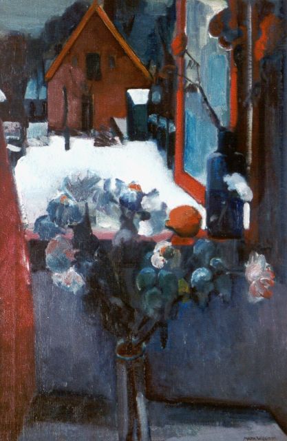 Matthieu Wiegman | Bloemen voor een open raam, olieverf op doek, 90,0 x 60,4 cm, gesigneerd r.o.