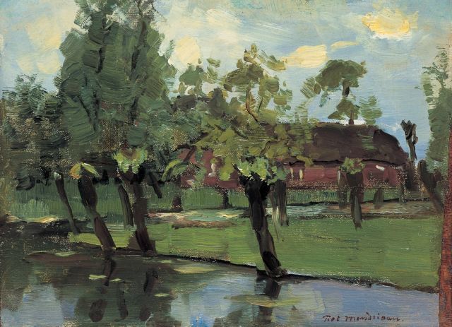 Piet Mondriaan | Boerderij met wilgen aan het water, olieverf op doek op paneel, 23,5 x 32,0 cm, gesigneerd r.o. en te dateren ca. 1903
