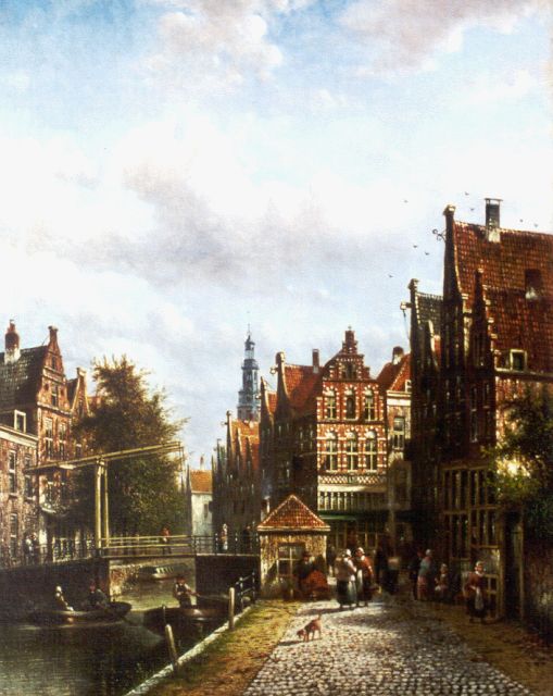 Johannes Franciscus Spohler | Stadsgezicht met gracht en ophaalbrug, olieverf op doek, 44,4 x 35,2 cm, gesigneerd l.o.