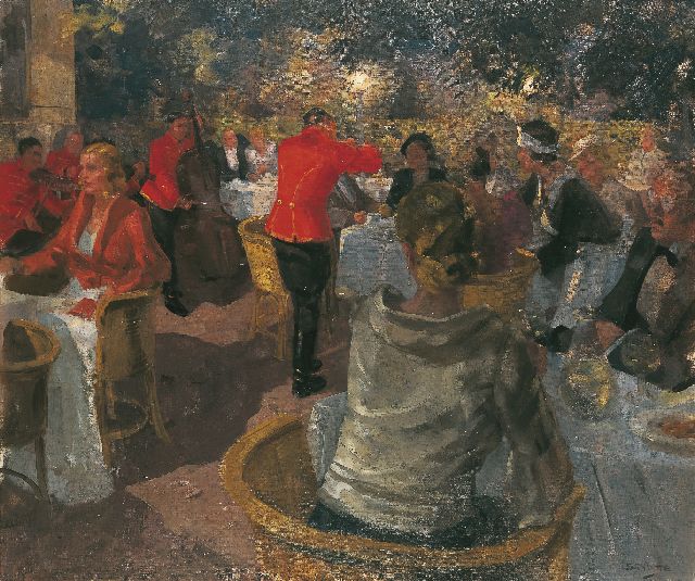 Louis Schutte | Het terras van Café Mirabell in Salzburg, olieverf op doek, 100,2 x 120,3 cm, gesigneerd r.o.