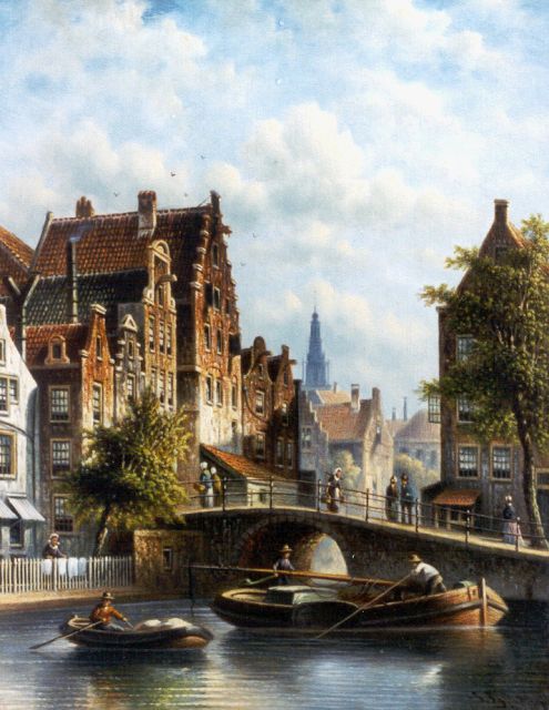 Johannes Franciscus Spohler | Zomers stadsgezicht met de Zuiderkerk in Amsterdam, olieverf op paneel, 26,2 x 20,7 cm, gesigneerd r.o.