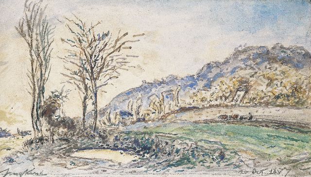 Johan Barthold Jongkind | Landschap bij Grenoble, krijt en aquarel op papier, 17,0 x 30,0 cm, gesigneerd l.o. en gedateerd 20 Oct. 1877