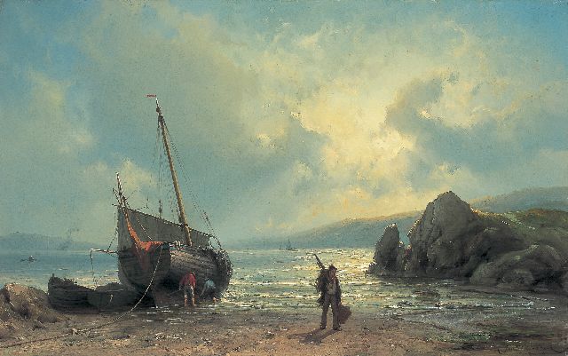 Jan H.B. Koekkoek | Vissersboot op het strand, olieverf op doek, 42,0 x 67,2 cm, gesigneerd r.o.