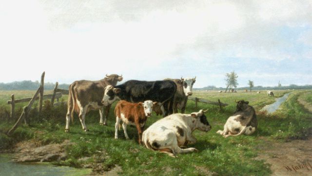 Hendrik Savrij | In de namiddag, olieverf op doek, 61,3 x 107,3 cm, gesigneerd r.o. + verso en verso gedateerd 1884