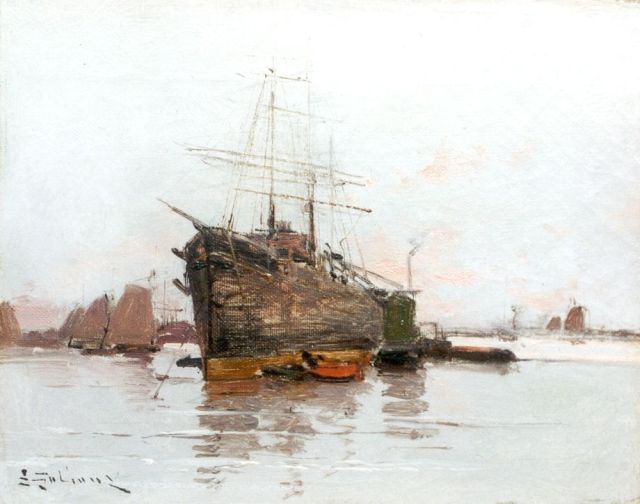 Eugène Galien-Laloue | Frans havengezicht, olieverf op doek, 19,3 x 24,2 cm, gesigneerd l.o.