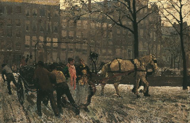 George Hendrik Breitner | Gezicht op de Paleisstraat/Singelbrug te Amsterdam, olieverf op doek, 76,8 x 117,0 cm, gesigneerd l.o. en te dateren ca. 1897