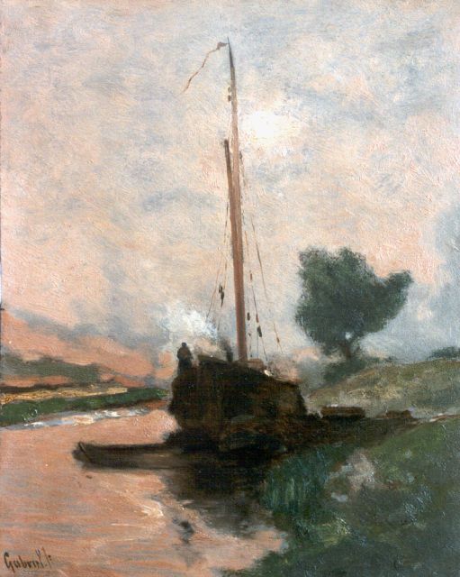 Paul Joseph Constantin Gabriel | Afgemeerd vrachtschip, olieverf op paneel, 29,5 x 23,5 cm, gesigneerd l.o.