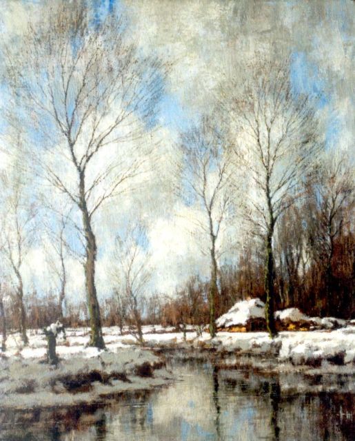 Arnold Marc Gorter | Besneeuwd winterlandschap bij de Vordense beek (pendant van zomer nr. 6001), olieverf op doek, 56,5 x 46,5 cm, gesigneerd r.o.