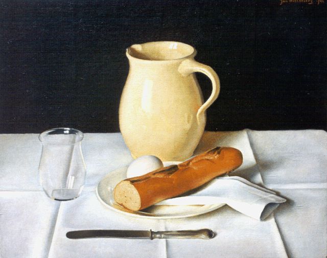 Jan Wittenberg | Stilleven met broodje, olieverf op doek, 40,1 x 50,3 cm, gesigneerd r.b. en gedateerd 1944