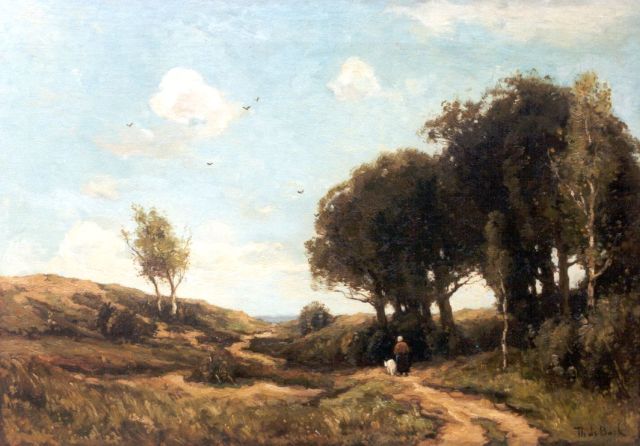Théophile Emile Achille de Bock | Heidelandschap met boerin en geitje, olieverf op doek, 57,0 x 81,1 cm, gesigneerd r.o.