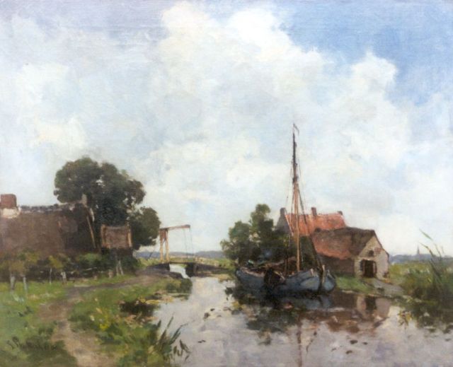 Louis Stuttenheim | Huizen langs een poldervaart met ophaalbrug, olieverf op doek, 40,7 x 50,4 cm, gesigneerd l.o.