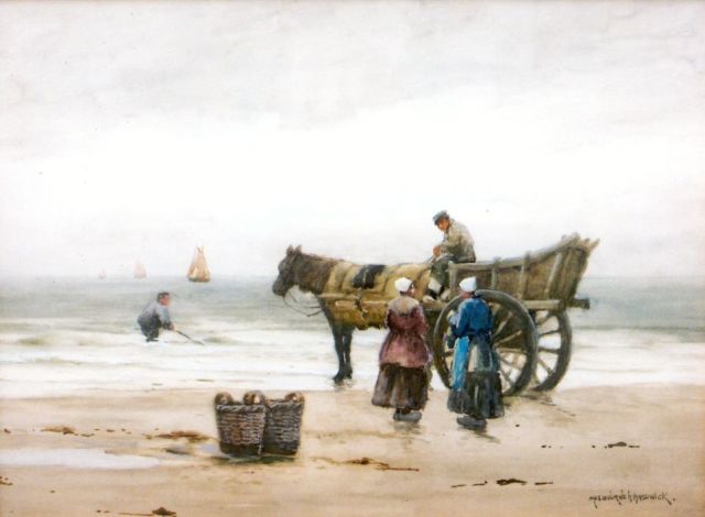 Hardwick M.H.  | Schelpenvissers op het strand van Katwijk, potlood en aquarel op papier 45,0 x 59,5 cm, gesigneerd r.o.