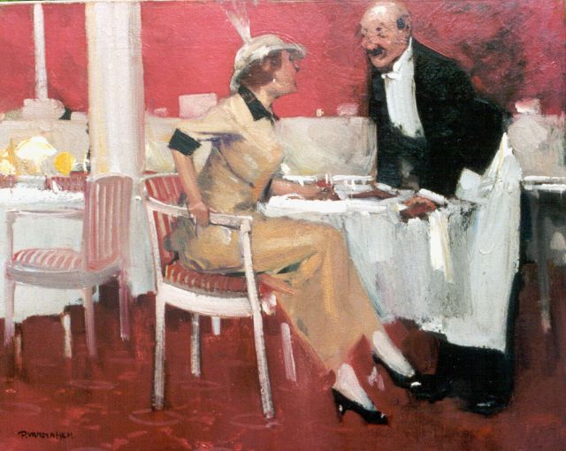 Piet van der Hem | In het restaurant, olieverf op doek, 47,3 x 58,6 cm, gesigneerd l.o.