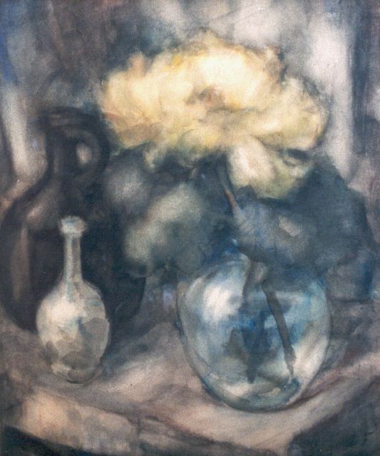 Henri Le Fauconnier | Stilleven met dahlia in een vaas, aquarel op papier, 48,8 x 42,6 cm, gesigneerd r.o. met initialen