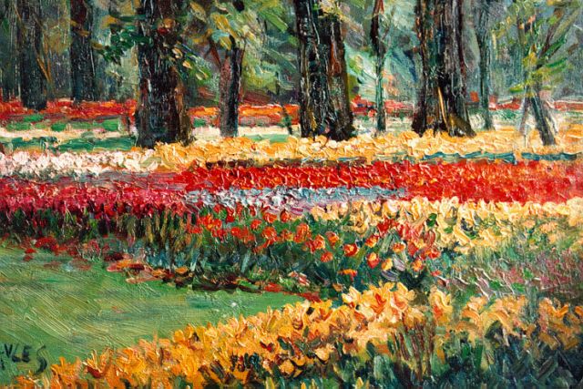 Abraham Vles | Tulpen in de Keukenhof, 23,8 x 32,0 cm, gesigneerd l.o.