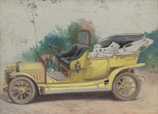 Onbekend | Antieke auto, olieverf op doek, 48,1 x 66,0 cm