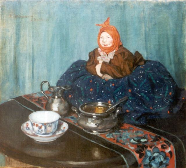 Elsa Woutersen van Doesburgh | De theemuts, olieverf op doek, 32,0 x 36,0 cm, gesigneerd l.b.
