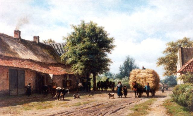 Willem Carel Nakken | Dorpsweg in Noord-Brabant (Aarle-Rixtel bij Helmond), olieverf op doek, 38,3 x 62,6 cm, gesigneerd l.o.