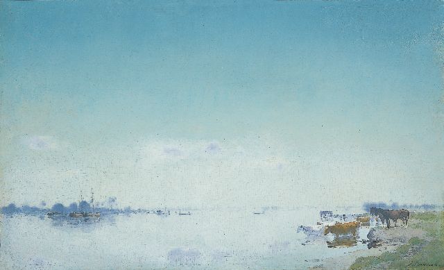 Jan Voerman sr. | Gezicht op de IJssel bij Hattem, olieverf op paneel, 37,5 x 61,1 cm, gesigneerd r.o.