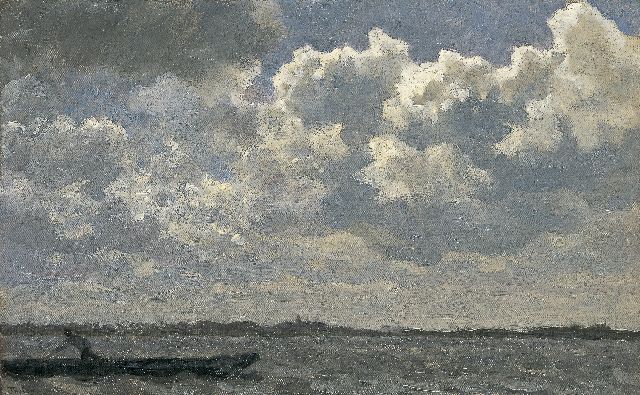 Willem Bastiaan Tholen | Zuiderzee bij onstuimig weer, olieverf op doek op paneel, 24,6 x 39,0 cm, gesigneerd l.o.