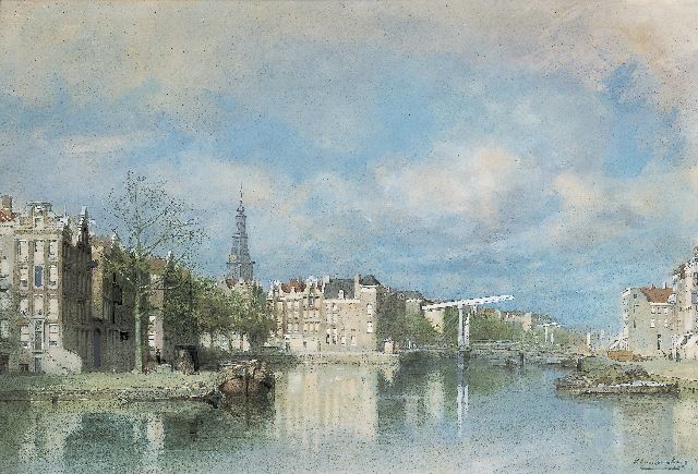 Klinkenberg J.C.K.  | De Zwanenburgwal in Amsterdam met de Zuiderkerk, aquarel en gouache op papier 35,0 x 51,0 cm, gesigneerd r.o.