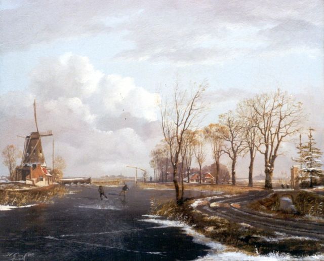 Hendrik Gerrit ten Cate | Schaatsers op het ijs, olieverf op doek, 29,2 x 35,8 cm, gesigneerd l.o. en gedateerd 1828