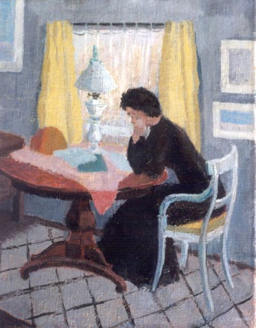 Willem Hendrik Gispen | Lezende dame in interieur, olieverf op doek, 50,4 x 40,0 cm, gesigneerd l.o. met initialen en gedateerd '48