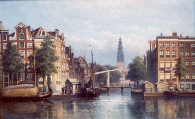 Eduard Alexander Hilverdink | Gezicht op de Groenburgwal, Amsterdam, gezien vanaf de Amstel, olieverf op doek, 29,5 x 46,7 cm, gesigneerd l.o. en gedateerd '79