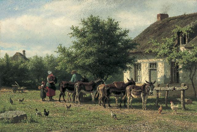 Willem Carel Nakken | Ezeltjes bij een halteplaats, olieverf op doek, 45,9 x 68,2 cm, gesigneerd r.o. en gedateerd '71