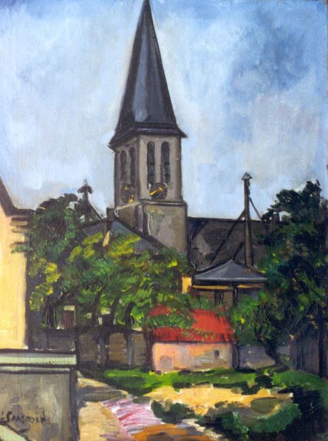 Louis Saalborn | Dorpsgezicht met kerk, olieverf op doek, 64,2 x 48,4 cm, gesigneerd l.o.