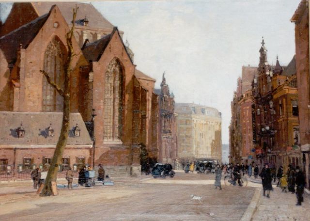 Herman Bogman jr. | Gezicht op de Grote Kerk in Den Haag, olieverf op doek, 60,0 x 80,0 cm, gesigneerd r.o.