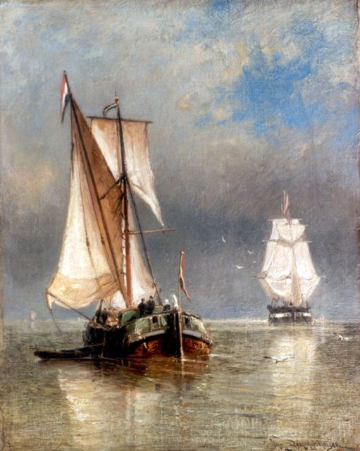 Christiaan Dommelshuizen | Zeilschepen op de Zuiderzee, olieverf op doek, 39,2 x 31,2 cm, gesigneerd r.o.
