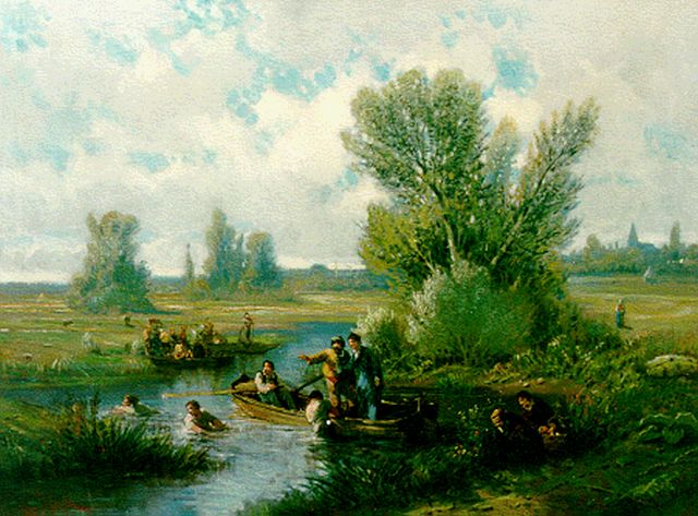 Wijk H. van | Spelevaren in de polder, olieverf op doek 48,5 x 65,0 cm, gesigneerd l.o.