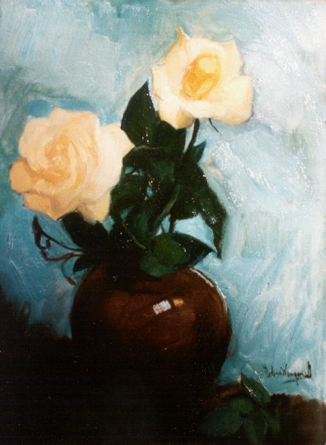 Piet van Wijngaerdt | Stilleven van gele rozen, olieverf op doek, 50,0 x 37,3 cm, gesigneerd r.o.