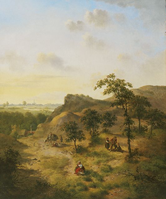 Jan Hendrik Verheijen | Houtsprokkelaars en landvolk op een beboste heuvel, olieverf op paneel, 61,5 x 50,9 cm, gesigneerd l.o.