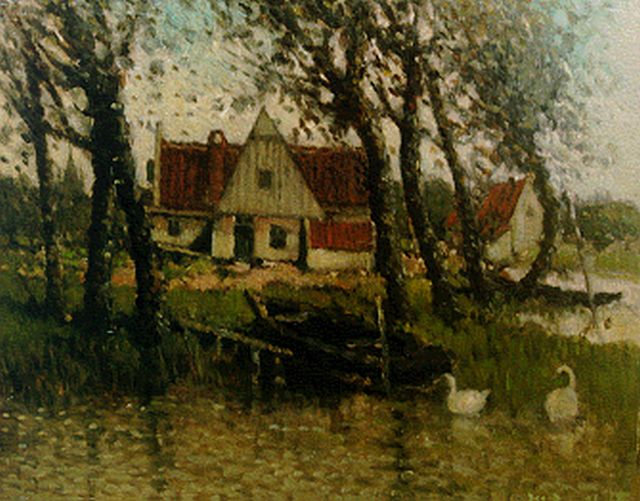 Henri van Daalhoff | Huis aan het water, olieverf op paneel, 19,1 x 24,2 cm, gesigneerd r.o.
