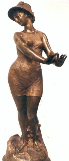 Brunin C.  | Jonge vrouw in badkostuum, brons 63,4 cm, gesigneerd op basis/2e cast