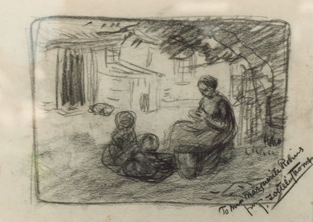 Jan Zoetelief Tromp | Kinderen bij de boerderij, tekening op papier, 24,5 x 33,5 cm, gesigneerd r.o.