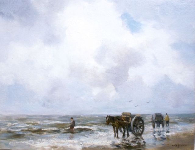 Willem George Frederik Jansen | Schelpenvissers in de branding, olieverf op doek, 50,1 x 65,5 cm, gesigneerd r.o.