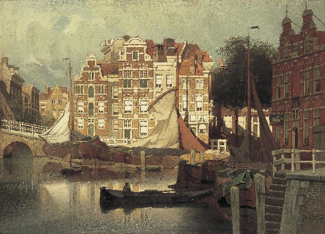 Karel Klinkenberg | Gezicht op de Blaak met op de voorgrond de Leuvehaven te Rotterdam, olieverf op paneel, 32,7 x 45,0 cm, gesigneerd r.o.