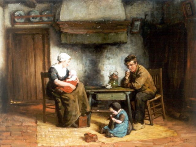 Johannes Jacobus Paling | Familiegeluk, olieverf op doek, 54,5 x 71,0 cm, gesigneerd r.o.
