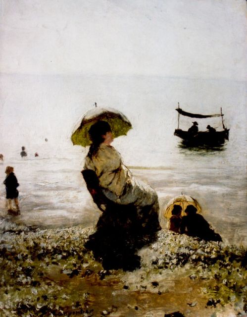 Evariste Carpentier | Op het strand van Tréport, olieverf op paneel, 24,2 x 18,6 cm, gesigneerd l.o. en gedateerd '81