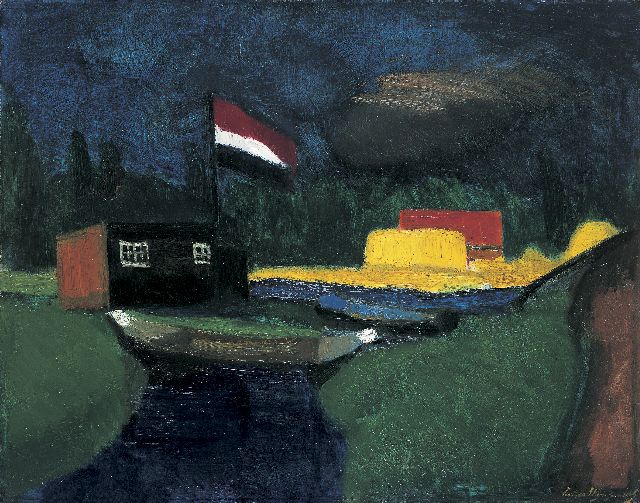 Wijngaerdt P.T. van | Landschap met vlag, olieverf op doek 59,2 x 75,3 cm, gesigneerd r.o. en te dateren ca. 1917